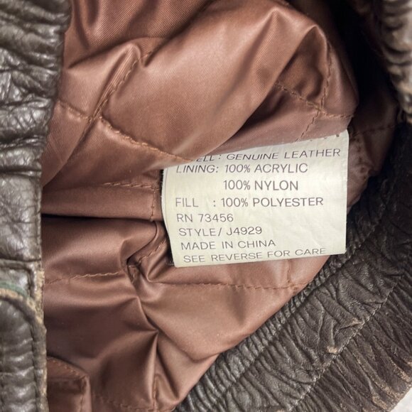 Gino Di Giorgio Leather Brown Jacket With Green Collar & Plaid Lining Sz M - Picture 6 of 7
